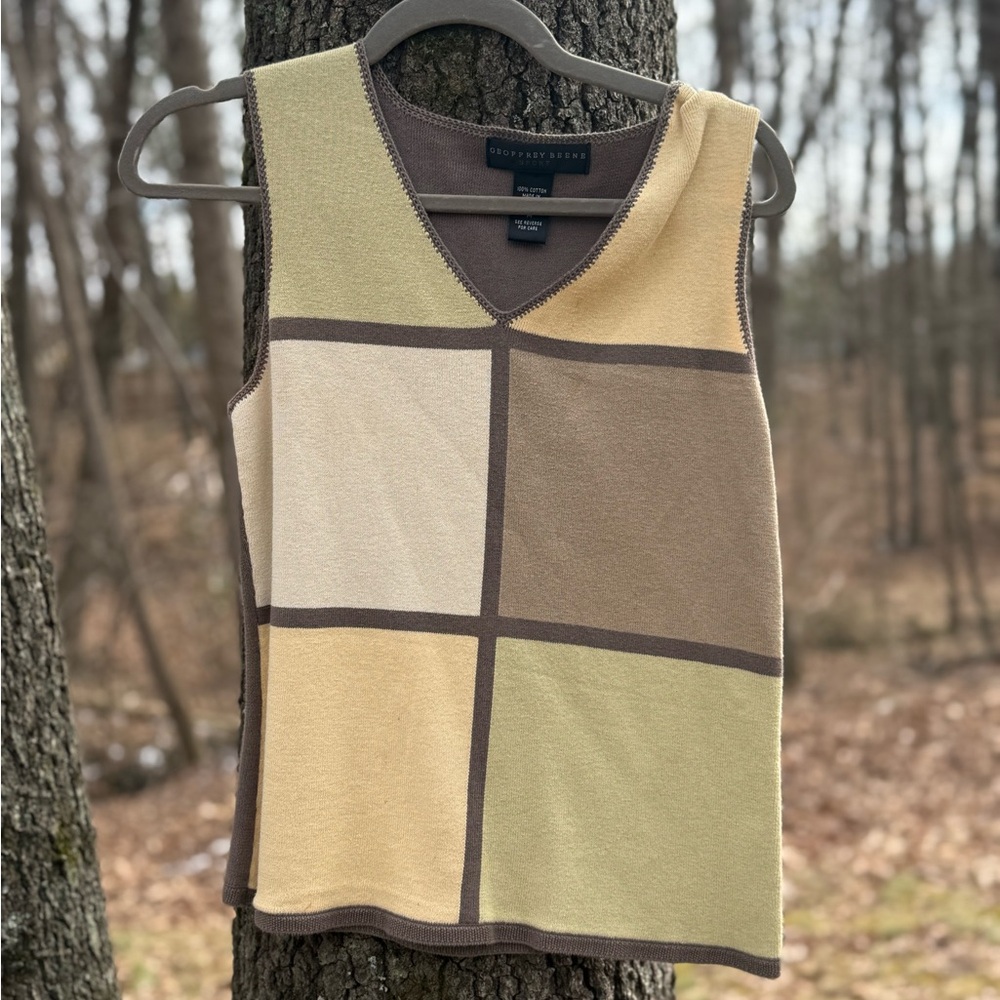 Vintage 90s Patchwork V-Neck Sweater
